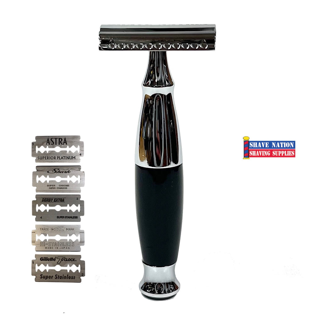 Shave Nation Black and Chrome Closed Comb Safety Razor with Blades