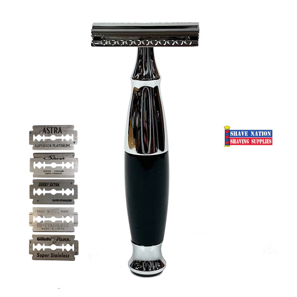 Shave Nation Black and Chrome Closed Comb Safety Razor with Blades ...