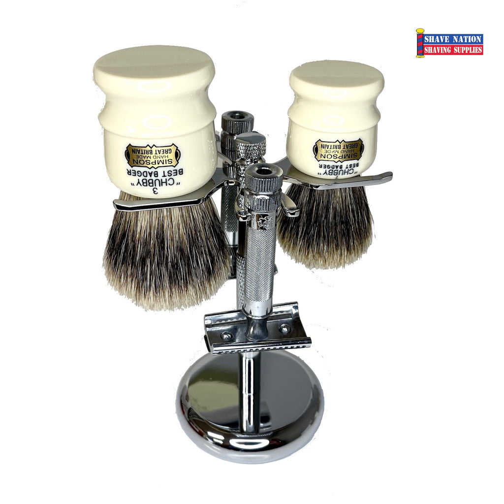 Shave Nation Double Razor & Brush Stand - Holds Large and Small Brushes