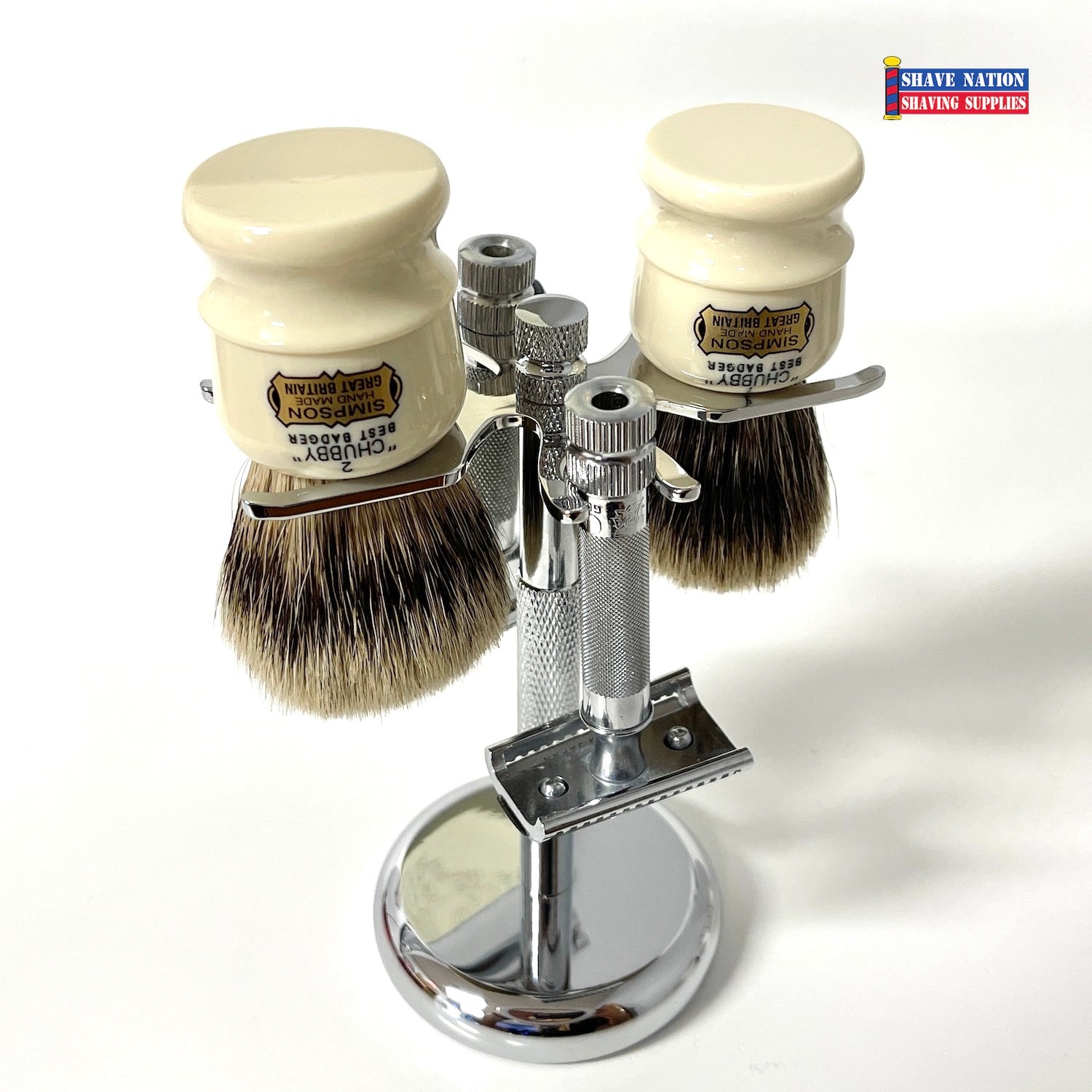Shave Nation Double Razor & Brush Stand - Holds Large and Small Brushe ...