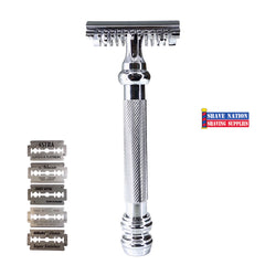 Shave Nation SN250 Open Comb Barber Pole Safety Razor with Blades