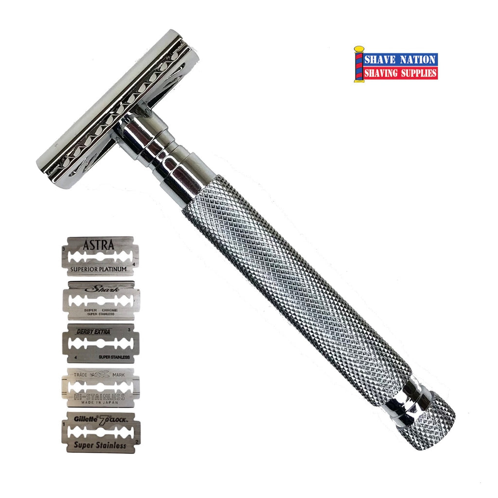Shave Nation Sure-Grip Closed Comb Safety Razor with Blades