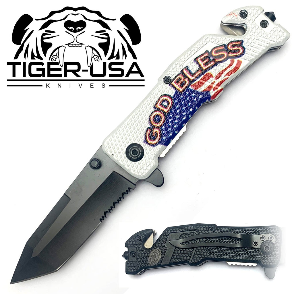 Tiger-USA Spring Assisted Knife - Serrated